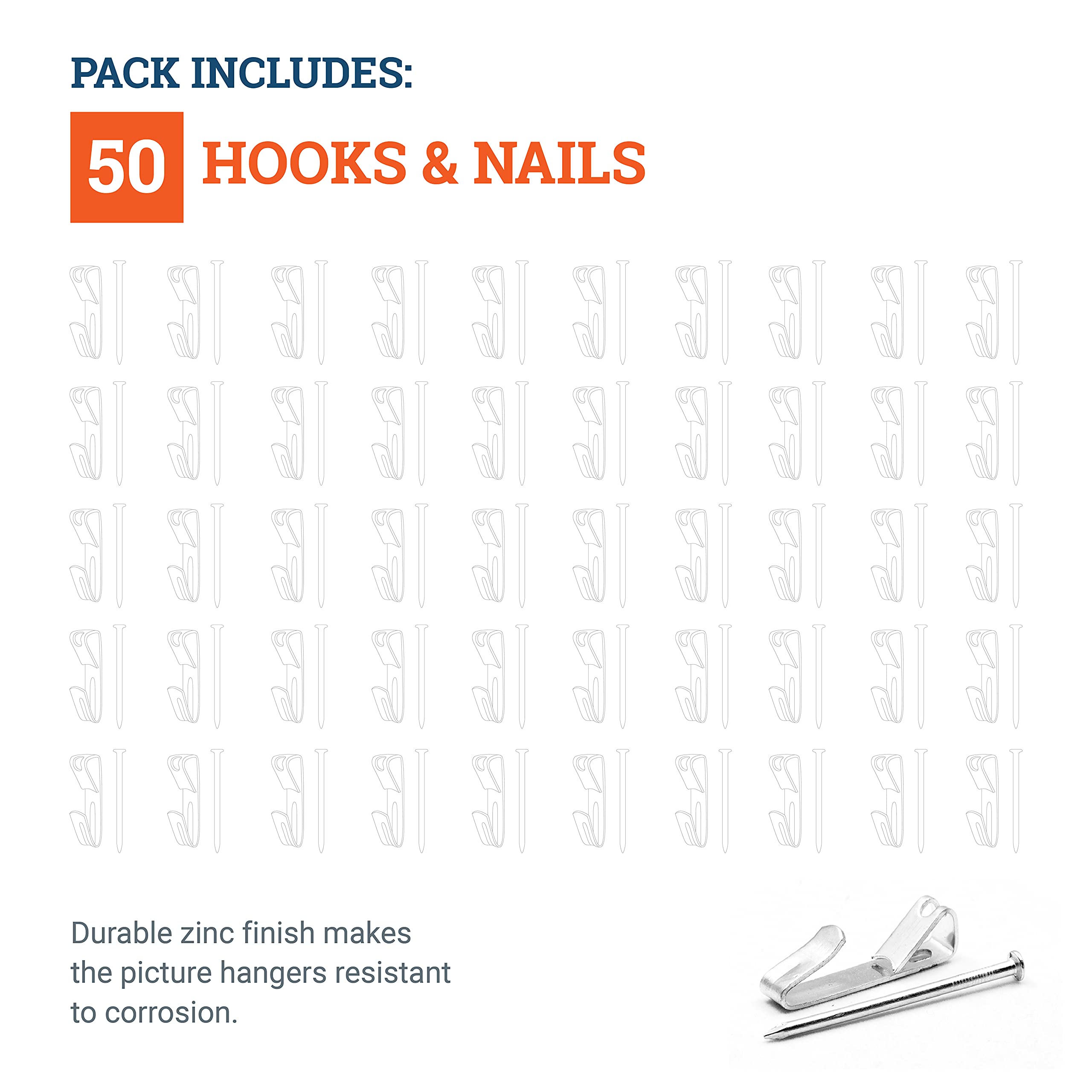 50 lb Picture Hanger Hooks with Nails - Heavy Picture Hangers 50 lbs (50 Pack)
