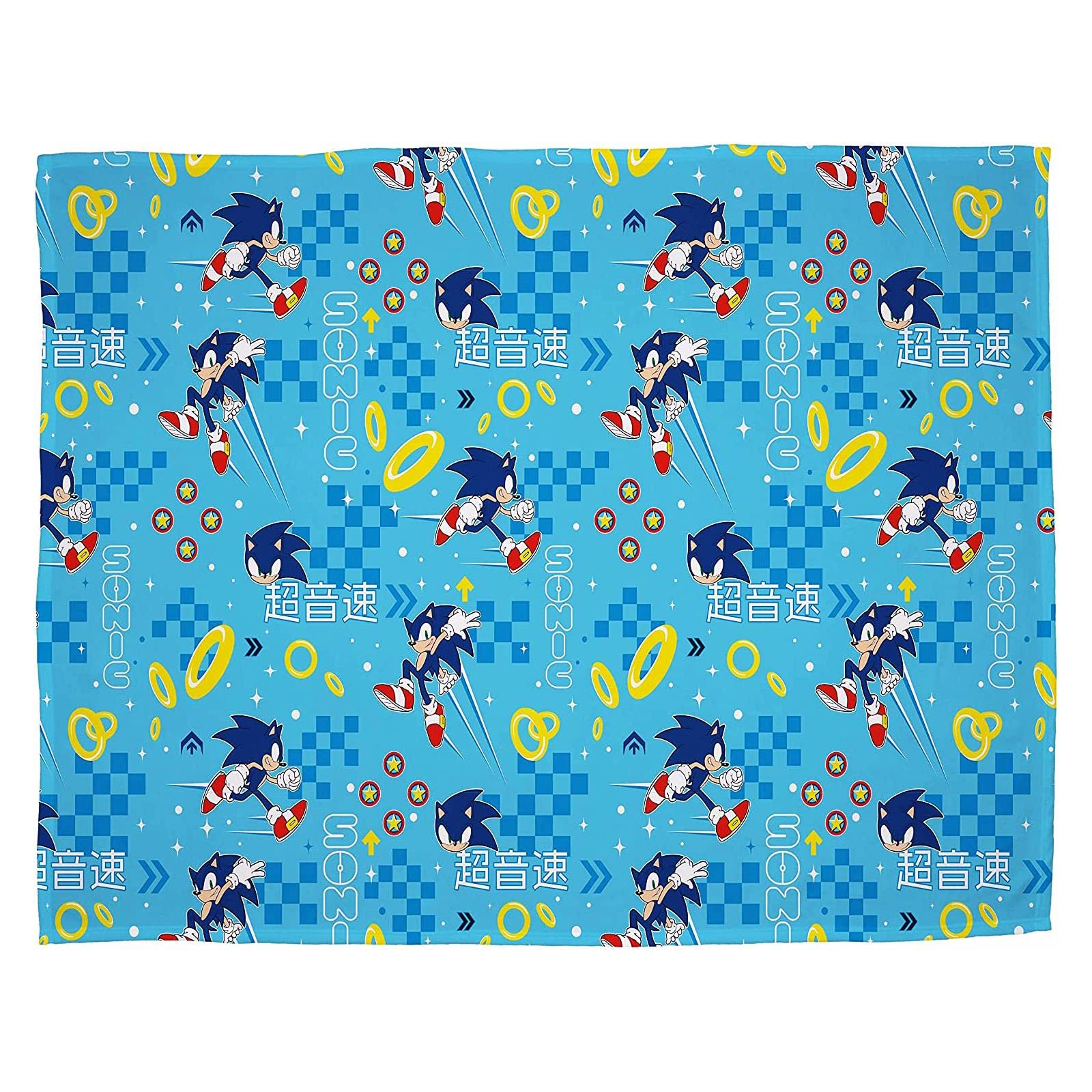Character World Officially Licensed Sonic the Hedgehog Fleece Blanket | Super Soft Warm Blue Geo Design Throw | Perfect For The Home, Bedroom, Camping & Sleepovers