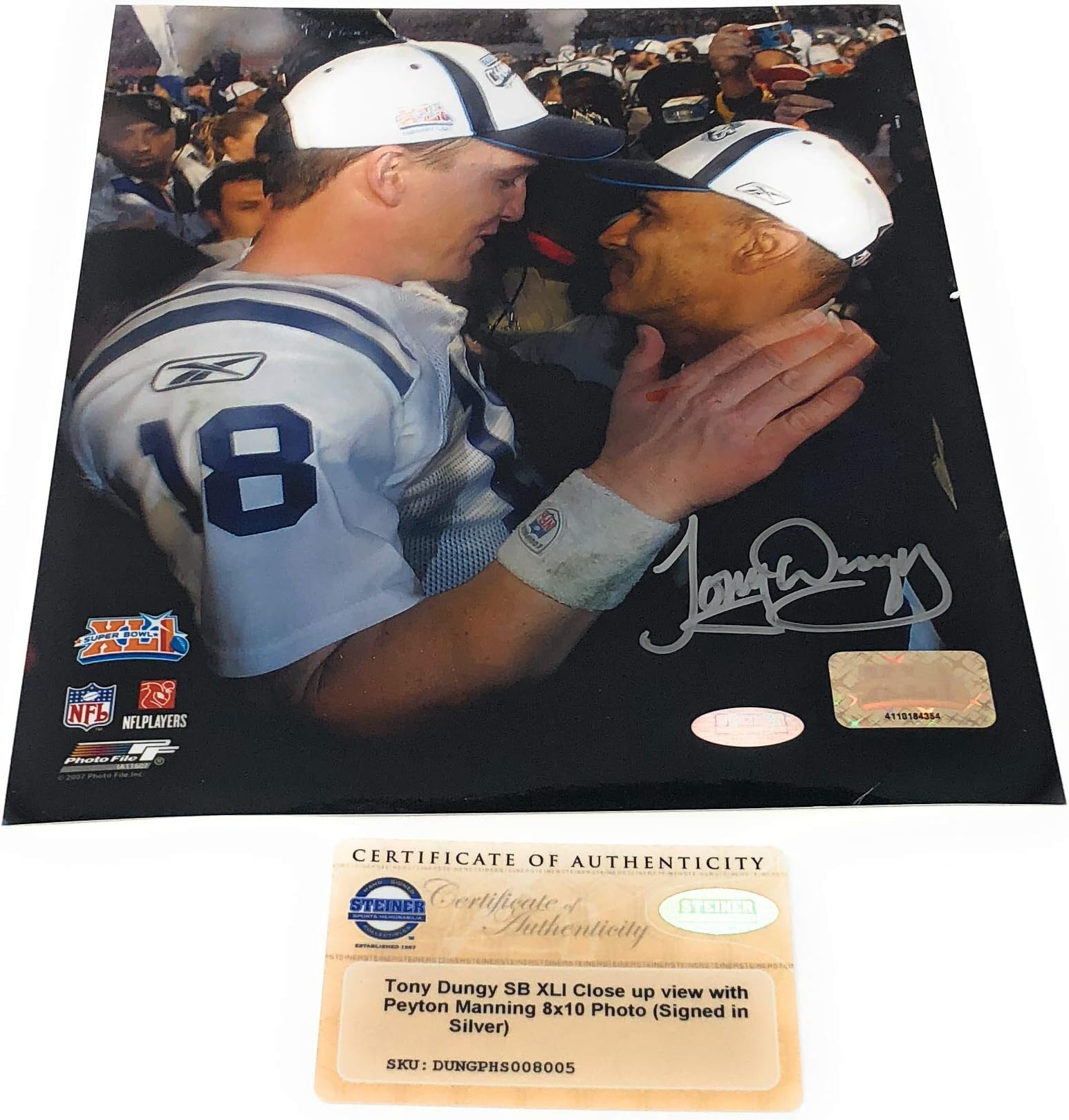 Tony Dungy Peyton Manning Indianapolis Colts Signed Autograph Super Bowl XLI 8x10 Photo Photograph Steiner Sports Certified