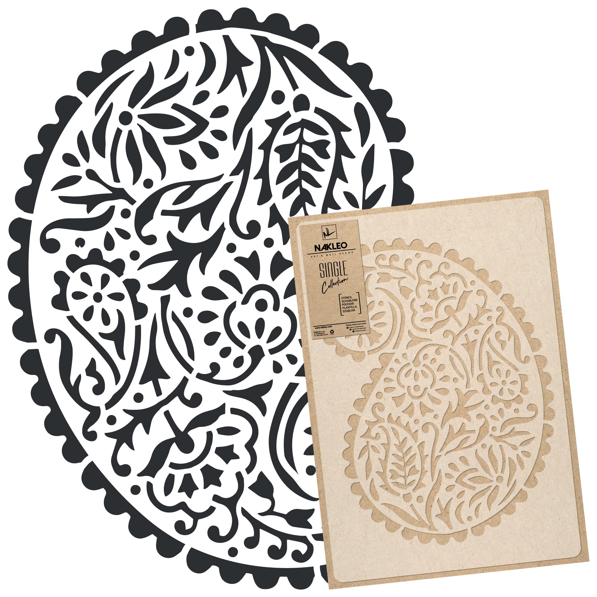 NAKLEO Floral Large Wall Painting Stencil 43x64 cm, Paisley Turkish Oriental Pattern, Reusable Plastic Flower Template, DIY Art and Craft Home Decor, Floor Wood Fabric Furniture