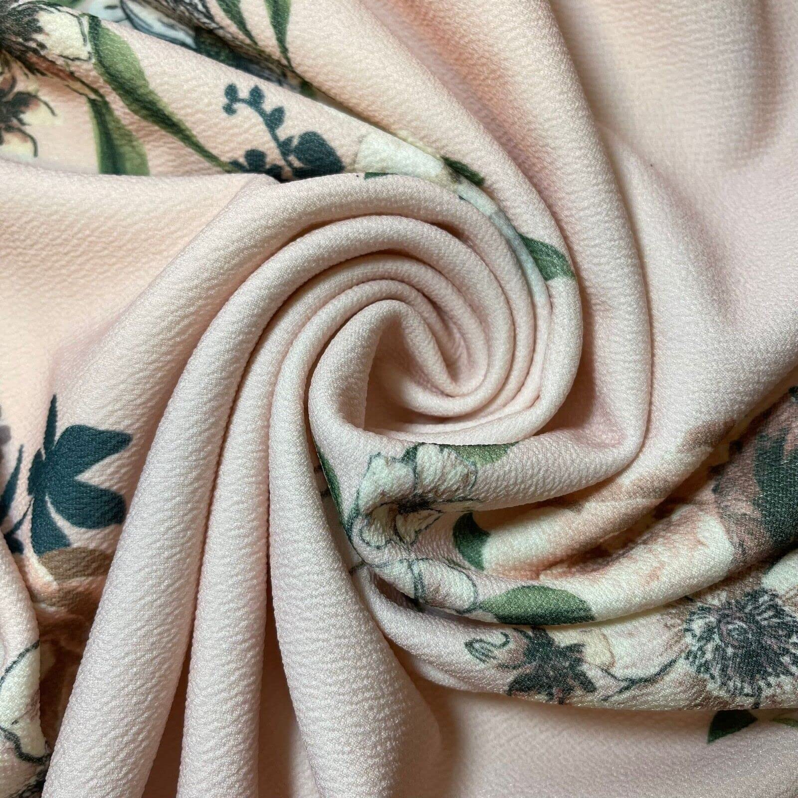 Plain & Printed Scuba Crepe Jersey Stretch Spandex Fabric – Dressmaking Material for Casual & Formal Wear | 58" (150cm) Wide | Sold Per Meter (Pre-Cut Lengths) (Pale Pink Floral)