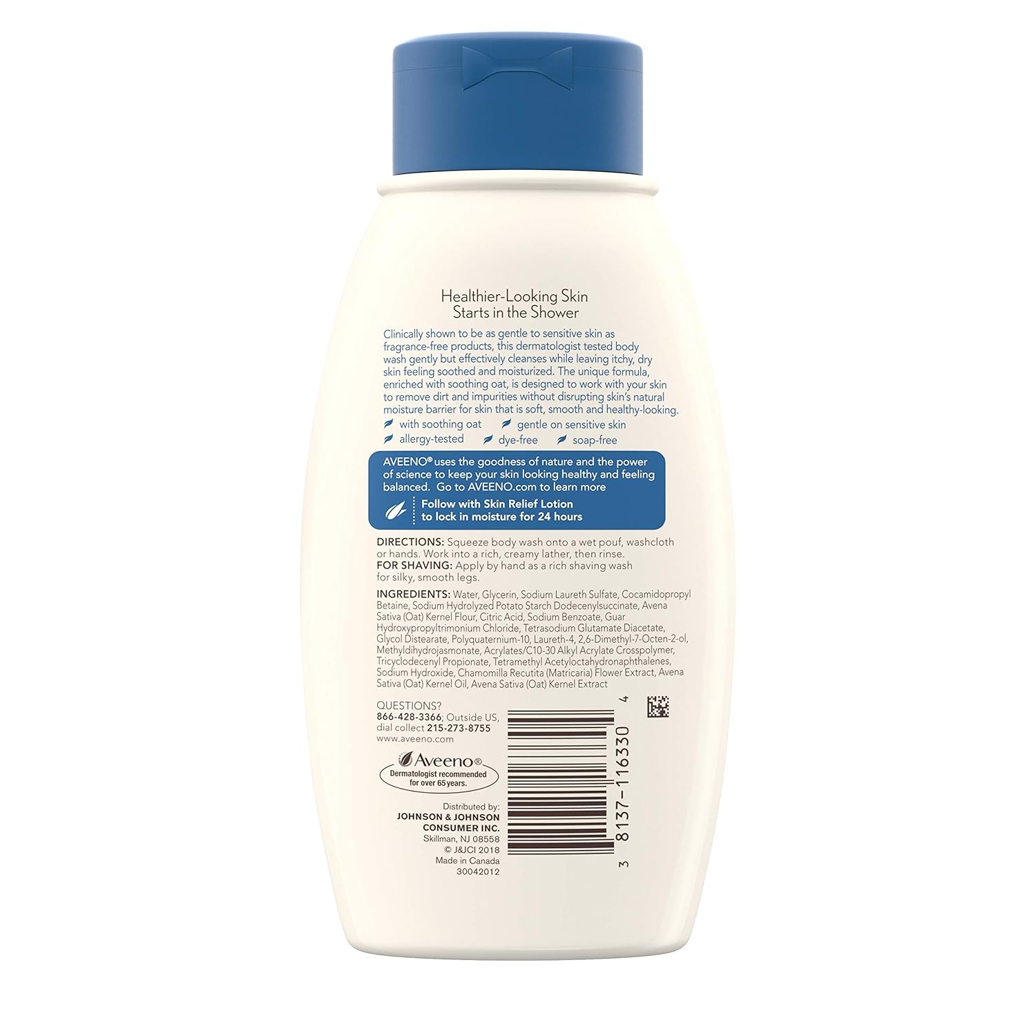 Aveeno Skin Relief Body Wash with Chamomile Scent & Soothing Oat, Gentle Soap-Free Body Cleanser for Dry, Itchy & Sensitive Skin, Dye-Free & Allergy-Tested, 12 fl. oz : Beauty