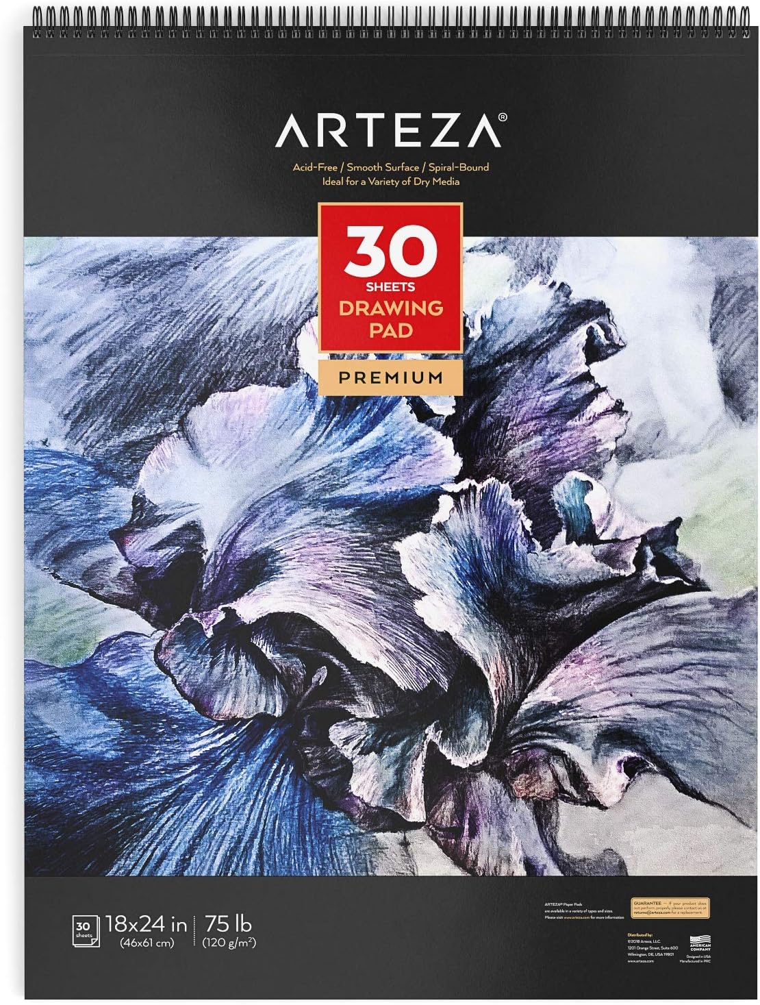 Arteza 46 x 61 cm Drawing Pad with Micro-Perforation, 2 Pack, 60 Sheets, 120gsm, Spiral-Bound, 30 Sheets Each, Heavyweight Paper with Micro-Perforation, Art Supplies for a Variety of Dry Media