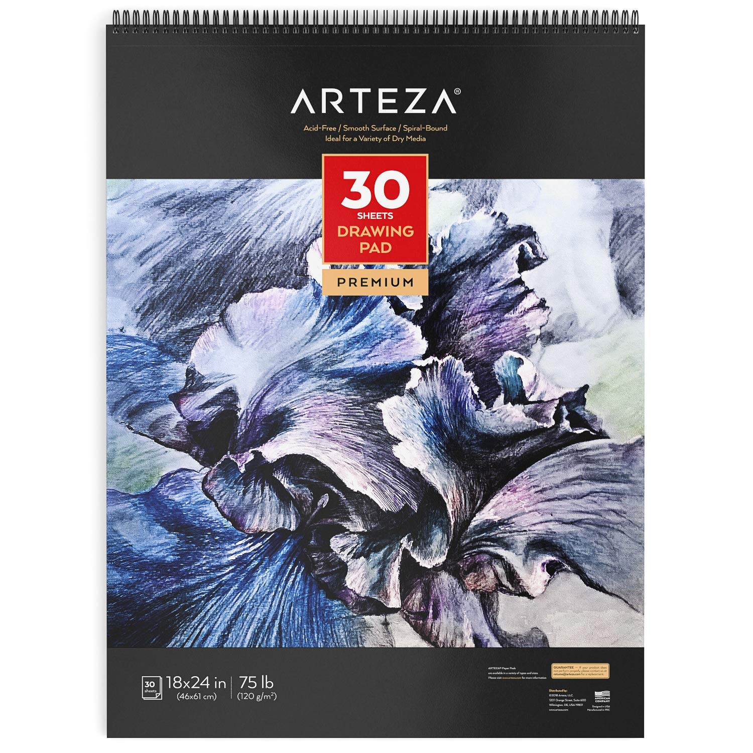 Arteza Spiral Bound Drawing Pad, Heavyweight Paper with Micro-Perforation, 46 x 61 cm, 120gsm, 30 Sheets