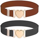 TIESOME 2 Pcs Elastic Belts for Toddler Kids Adjustable Girls Teens Stretch Belts with Heart Buckle for Pants Jeans Dress