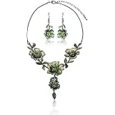 AMYJANE Vintage Statement Jewelry Set - Spring Leaf Flower Floral Plant Necklace Earring Set Crystal Rhinestone Fashion Costume Jewelry for Women Prom Party Unique Gift