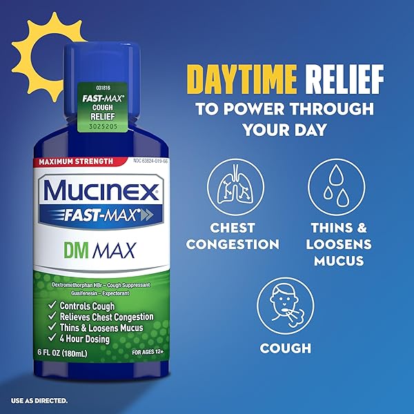 MAXIMUM STRENGTH MUCINEX FASTMAX DM MAX & MUCINEX NIGHTSHIFT COLD & FLU LIQUID (2 X 6 FL. OZ.) THINS & LOOSENS MUCUS, RELIEVES COUGH & CHEST CONGESTION, PAIN, FEVER, SNEEZING, SORE THROAT, RUNNY NOSE