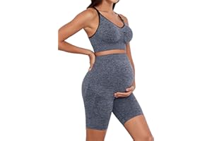 Lataly Womens Nursing Maternity 2 Piece workout Set for Breastfeeding-Bra&Yoga Shorts for Pregnancy Activewear Outfit