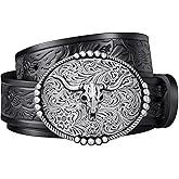 FIORETTO Western Cowboy Belts for Men Women Cowgirl Leather Belt Big Buckle Bull Belt for Jeans