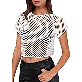 Womens Sheer Mesh Top Fishnet T Shirts Short Sleeve See Through Casual Crop Tops
