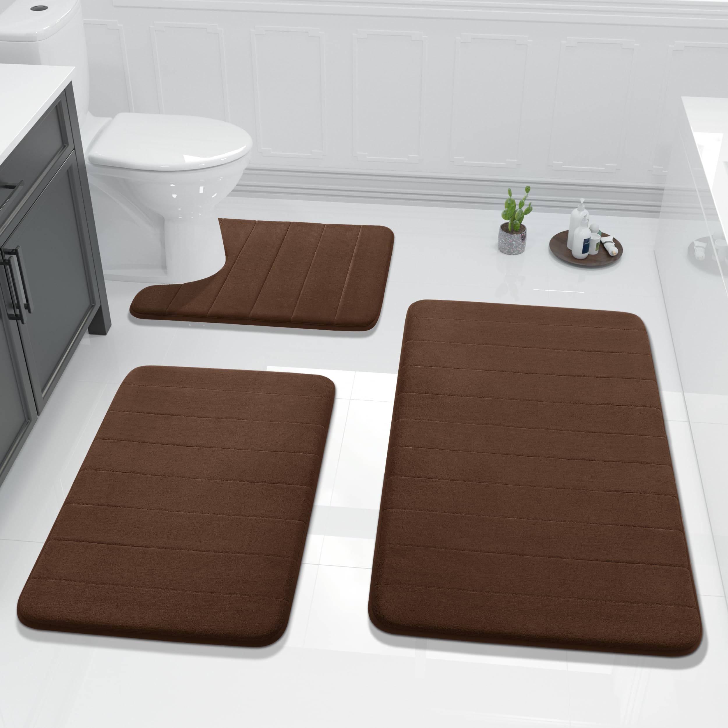 Photo 1 of ***See Notes***Yimobra Memory Foam Bath Mat Set with U-Shaped Toilet Rug - Non Slip Super Soft Absorbent Quick Dry Bathroom Rugs for Bathtub, Vanity & Toilet Base, Brown