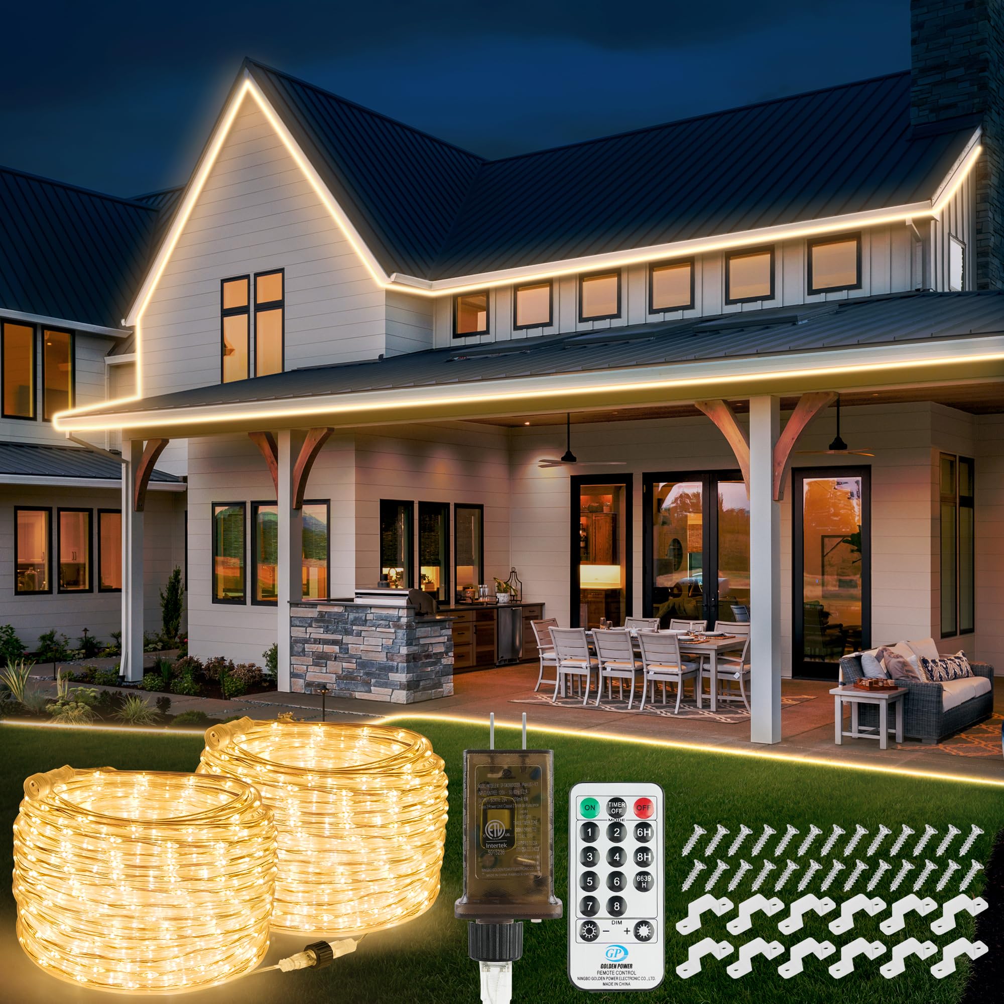 Photo 1 of 100ft 1200 LED Rope Lights Outdoor, Connectable Warm White Rope Lights Plug in, Outdoor String Lights Waterproof Decorative Lighting for Deck Patio Backyard Garden Pool Camping Room Indoor Décor