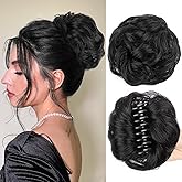 FREEMEIGE Messy Bun Hair Piece Human Hair Bun Wavy Curly Chignon Messy Hair Bun Extensions Tousled Updo Hair Pieces for Women Claw Clip in Bun Scrunchies for Women
