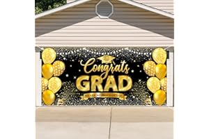 Trgowaul Graduation Garage Door Decorations, Large Black Gold Class of 2023 Garage Door Cover, Congrats Grad Party Banner Backdrop, Graduation Party Supplies Outdoor Photography Background 6 x 13 ft
