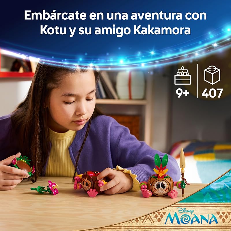 | Disney Vaiana Kakamoras – Brinquedo de construção com 2 figuras de cocos e flores artificiais para decoração de divisões – Presente para Raparigas de 9+ Anos e Fãs do Filme – 43293