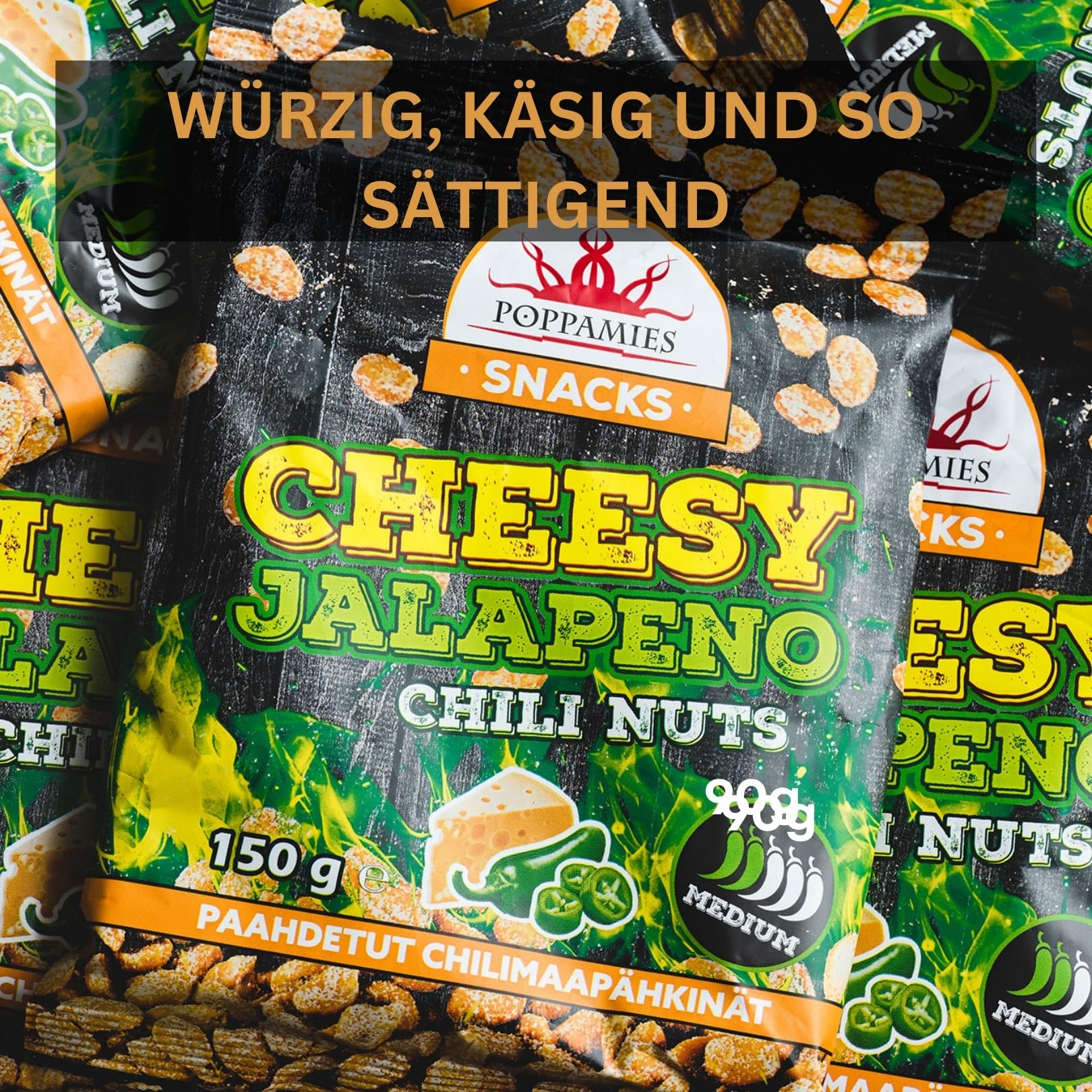 Poppamies Cheesy Jalapeno Chili-Erdnüsse – Scharfe Nüsse sind eine tolle Wahl für den Snack – Glutenfrei – Schärfegrad: Mittel – 150 g 5