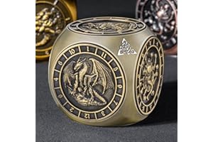 Roycevon 7 in 1 Unique Spinner DND Dice Set D&D, Metal Cube D and D Dice with Gift Box, Dungeons Dragons Role Playing Dice, Bronze