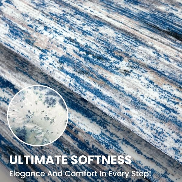 SIILOOM 2.6X8 MODERN ABSTRACT RUNNER RUG FOR HALLWAYS, NAVY BLUE GRAY NEUTRAL MULTI SUPER SOFT HALLWAY DECOR KITCHEN RUGS WITH SLIP-RESISTANT, NON-SHEDDING WASHABLE RUG FOR ENTRYWAY BEDROOM INDOOR