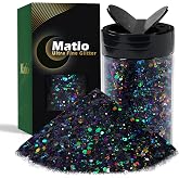 Matio Holographic Chunky Glitter, 7.8oz/220g Black Craft Glitter | Resin Chunky Nail Flake Sequin Mixed Fine Glitter Powder Bulk Black Glitter for Rose Flower Tumbler Festival Decor