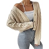 Women's Long Sleeve Button V Neck Soft Knit Cardigan Sweaters Cropped Cardigan Sweaters for Women Cute Cable Knit Outerwear
