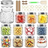 Mcupper 8oz Mason Jars with Silver Lids and Bands, 12 Pack with Wave and Dot Pattern, Stickers&Tags, Half Pint Glass Canning Jars for Honey, Jam, Candies, Jelly, Spice, DIY Crafts & Wedding Favors
