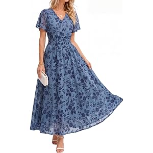 Simplee Womens Formal Fall Floral Mesh Wedding Guest Maxi Dresses | Elegant Flocked Velvet, Stretch Fabric, Short Sleeve, Sum