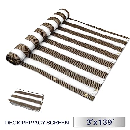 3 x 139, Brown/White Strips: Windscreen4less Deck Privacy Screen for Backyard, Patio, Balcony, Pool, Porch, Railiing, Gardening, Fence Shield Rails Prote