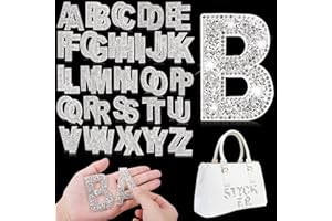 Yinder 52 Pieces Glitter Rhinestone Letter Stickers Crystal Rhinestone Iron on Letter Self Adhesive A-Z Glitter Resin Stickers for Clothing Art DIY Works (White)