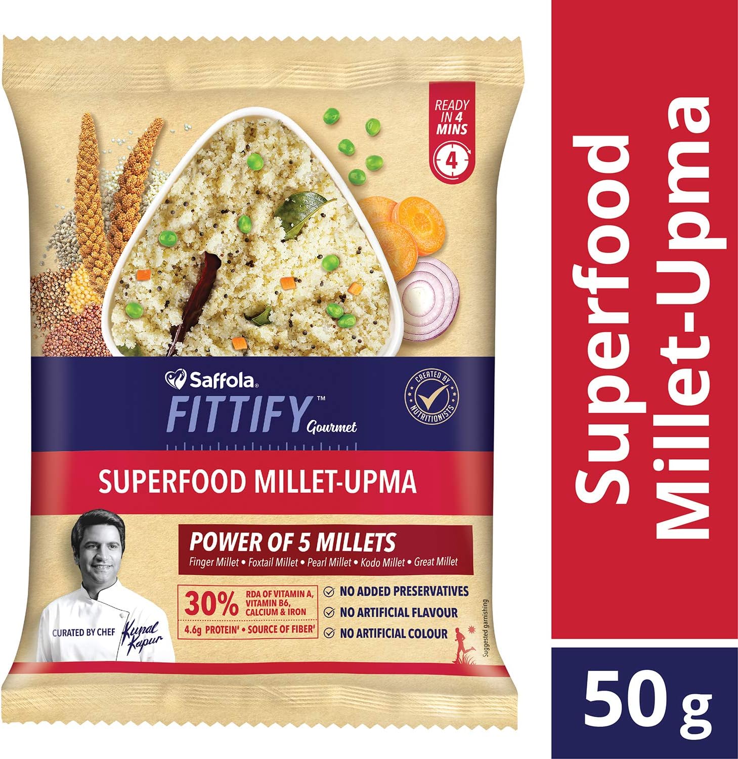 Saffola FITTIFY Gourmet Superfood Millet Upma, Power Breakfast, 50g