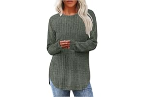 Fall Sweaters for Women Fashion Round Neck Long Sleeve Shirts Loose Fit Workout Blouses Plain Warm Outfit