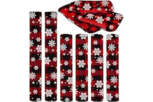 Boao 6 Pieces Christmas Refrigerator Cover Cabinet Door Handle Covers Thick Plaid Kitchen Appliance Covers Handle Protector for Christmas Decorations Microwave(Black and Red,Snowflake)