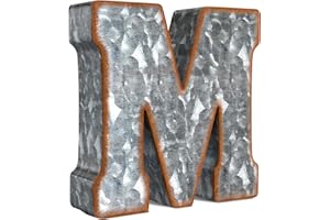 CraftyCrocodile 7" Galvanized Metal Letters for Wall Decor - 3D Letter M for Hanging & Free Standing - Decorative Rustic Alphabet Letters for the Living Room, Bedroom, Kitchen