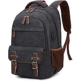 YANHUAKEKE Canvas Travel Laptop Backpack for Men Women, business Work Rucksack College School Computer Bag Fits 15.6 Inch Laptop, Bookbag with USB Charging Port (Black)