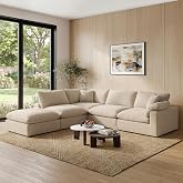 Forest aesthetics 143" Cloud Modular Sectional Sofa,Khaki Down Filled Sofa 4 Seat with Chaise,Minimalist Sofa Cover Washable and Replaceable Couches for Living Room,Sectional Sofa Deep Seat