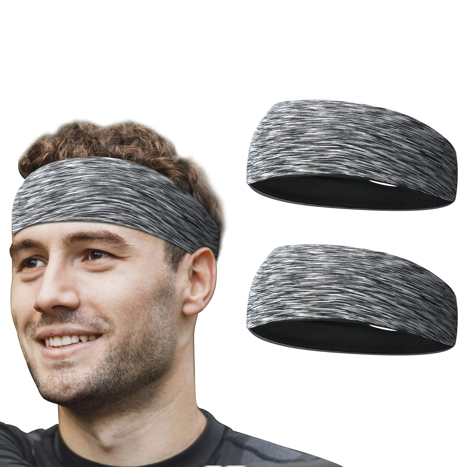 flintronic 2 PCS Elastic Sports Headbands for Men/Women - With Inner Grip Strip to Keep Headband Securely in Place | Fits ALL HEAD SIZES | Sweat Wicking Fabric to Keep your Head Dry & Cool