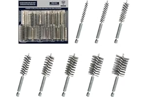 KWALITISTAR [8-Size] Bore Brush Set, Stainless-Steel Wire Cleaning Brushes for Power Drill, 1(1/8) to 1/4-inch Diameter in 1/8-in increments (29, 26, 22, 19, 16, 13, 10, 7 mm), with Rotation Direction on Tag