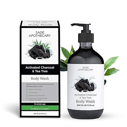 Sage Apothecary Activated Charcoal & Tea Tree Body Wash, 200 Ml