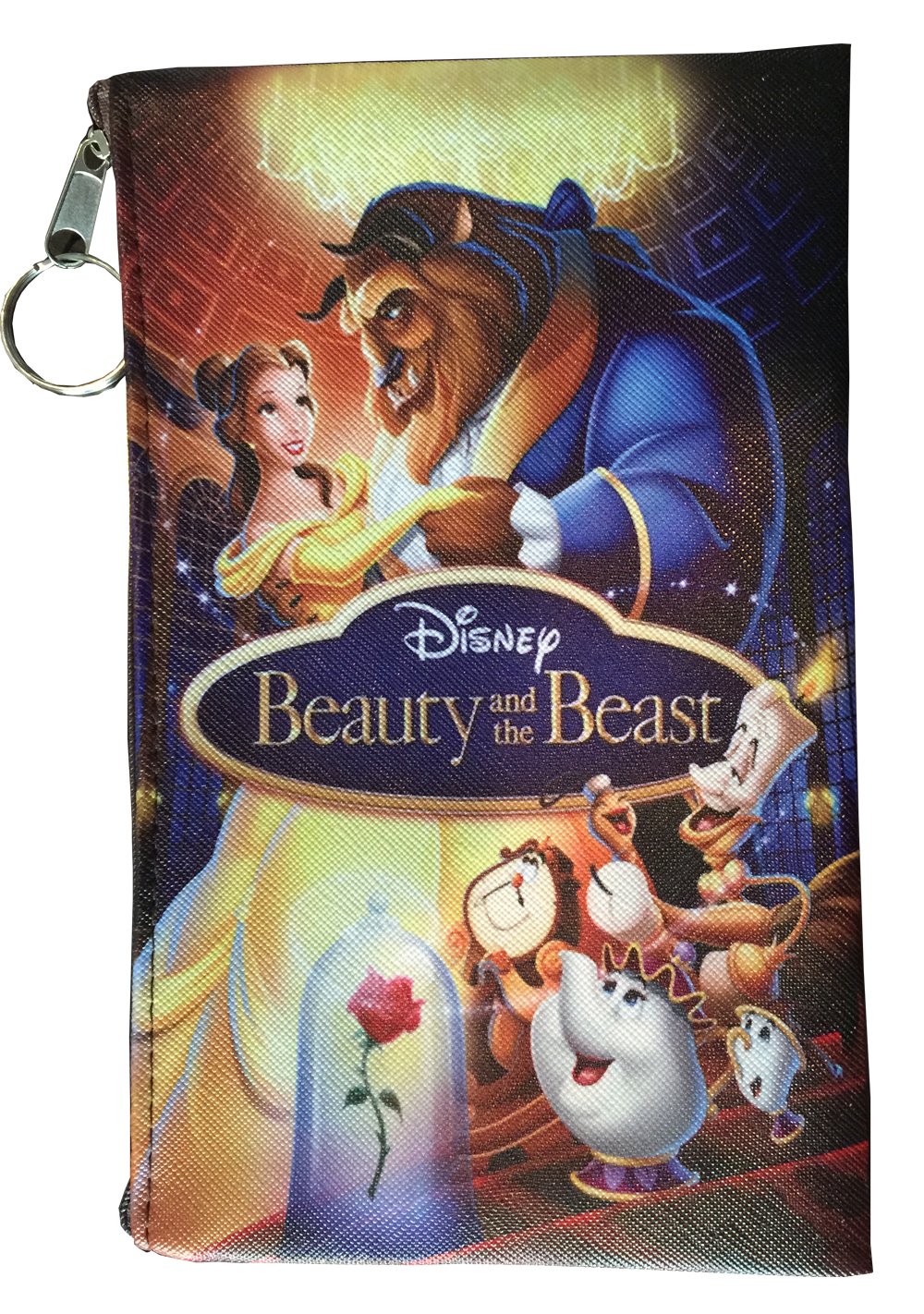 Disney Little Mermaid, Snow White, Alice in Wonderland, Lilo & Stitch, Beauty and The Beast, Peter Pan, Frozen, Mickey & Minnie, Villains Zipper Pouch (8inch x 4inch) (Beauty and The Beast)