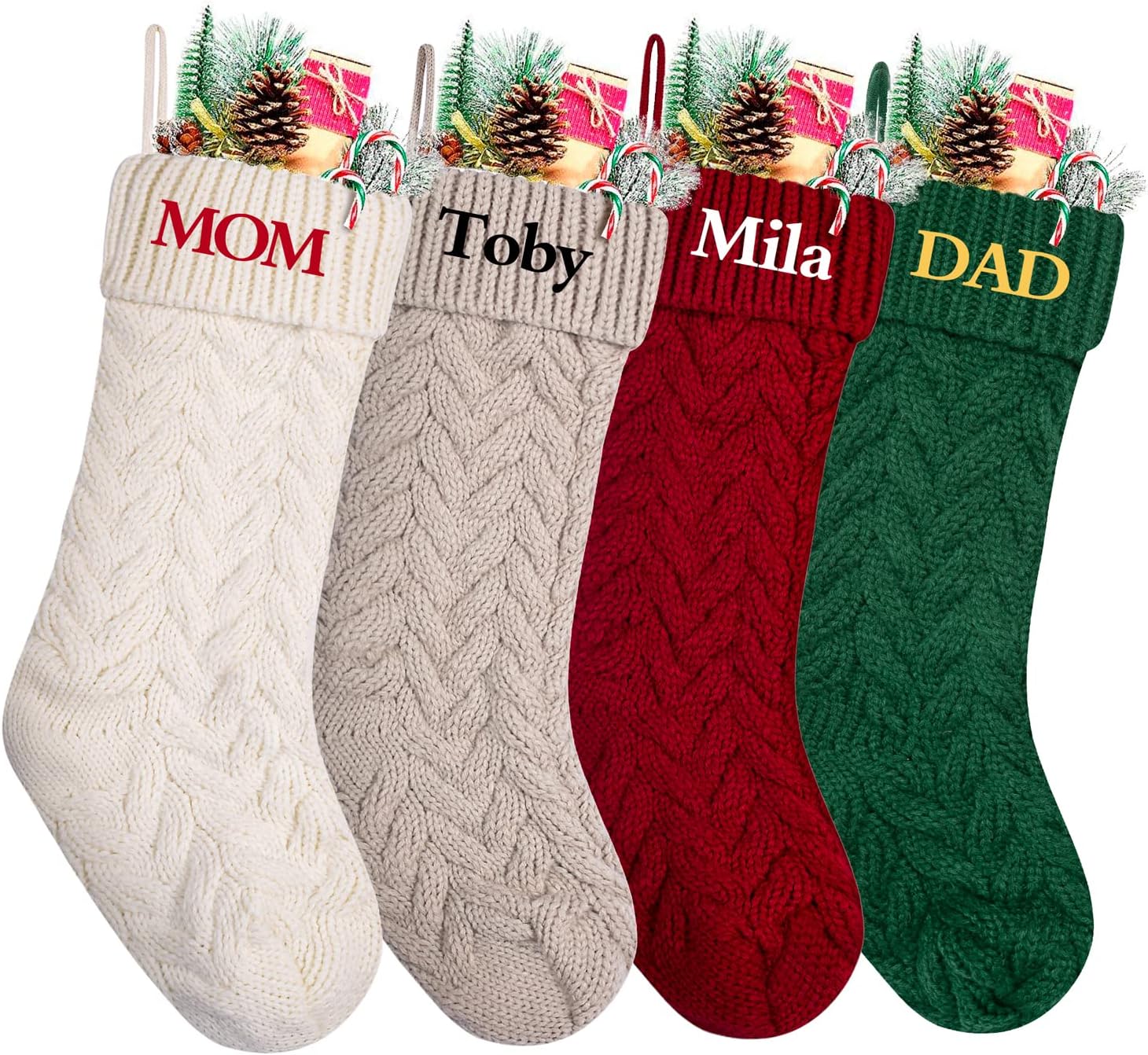 Stockings & Holders - Christmas Stockings Personalized Custom Name 18 Inches Knitted Christmas Stockings Fireplace Hanging Custom Name Christmas Stockings for Kids,Holiday Party Decoration,Family Xmas Decoration（2 Pack）