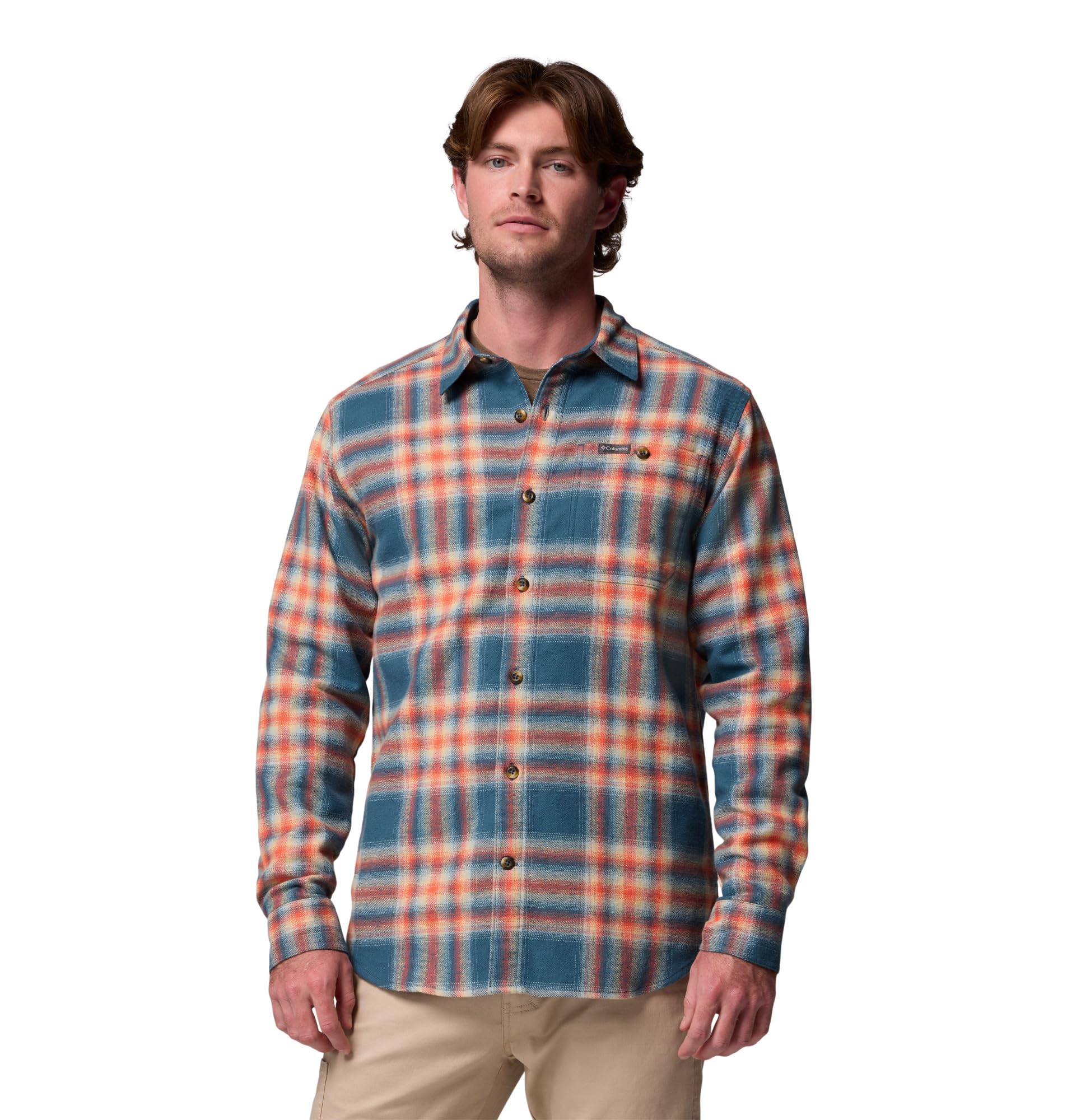 Columbia Mens Pitchstone Heavyweight Flannel II, Everblue Twilight Ombre, Large Tall