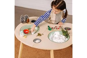 ComfyBumpy Montessori Sensory Table for Toddlers – Multi-Play Wooden Activity Table with 5 Bins & Lids for Sand, Water & Toys | Easy-to-Clean Premium Wood with Angled Legs for Sturdiness
