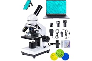 Rengue Microscope, 40X-2000X Magnification, Dual LED Lighting, Compound Microscope for Kids and Adults, Includes Digital Eyepiece with 130W Pixel&20X Magnification, Mac and PC
