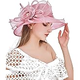 Z&X Organza Church Fascinator Wedding Tea Party Derby Hats for Women Flower Wide Brim Sun Hat