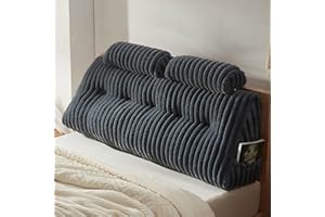 Rycwola Faux Fur Headboard Pillow with 2 Pack Neck Roll Pillow Large Headboard Pillow Soft and Supportive with Removable Cover (Grey, Queen)