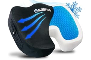 Sleepavo Black Memory Foam Seat Cushion for Office Chair - Cooling Gel Pillow for Sciatica, Coccyx, Lower Back, Tailbone Pain Relief Cushion - Chair Pad for Lumbar Support in Office Desk, Car