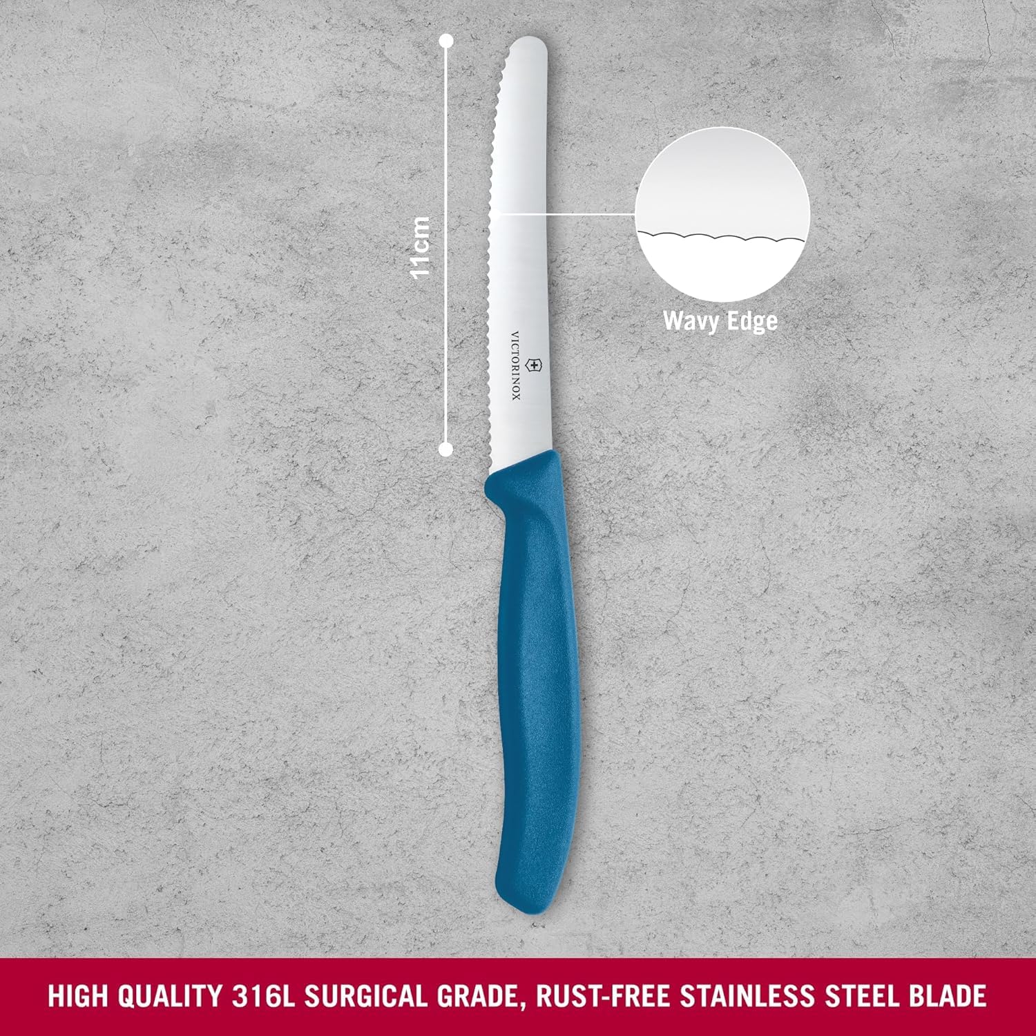 Victorinox Swiss Classic, Frühstücksmesser, Brötchenmesser Set 2teilig, Scharfe Klinge, Wellenschliff, 11 cm, Rostfreier Stahl, Blau 3