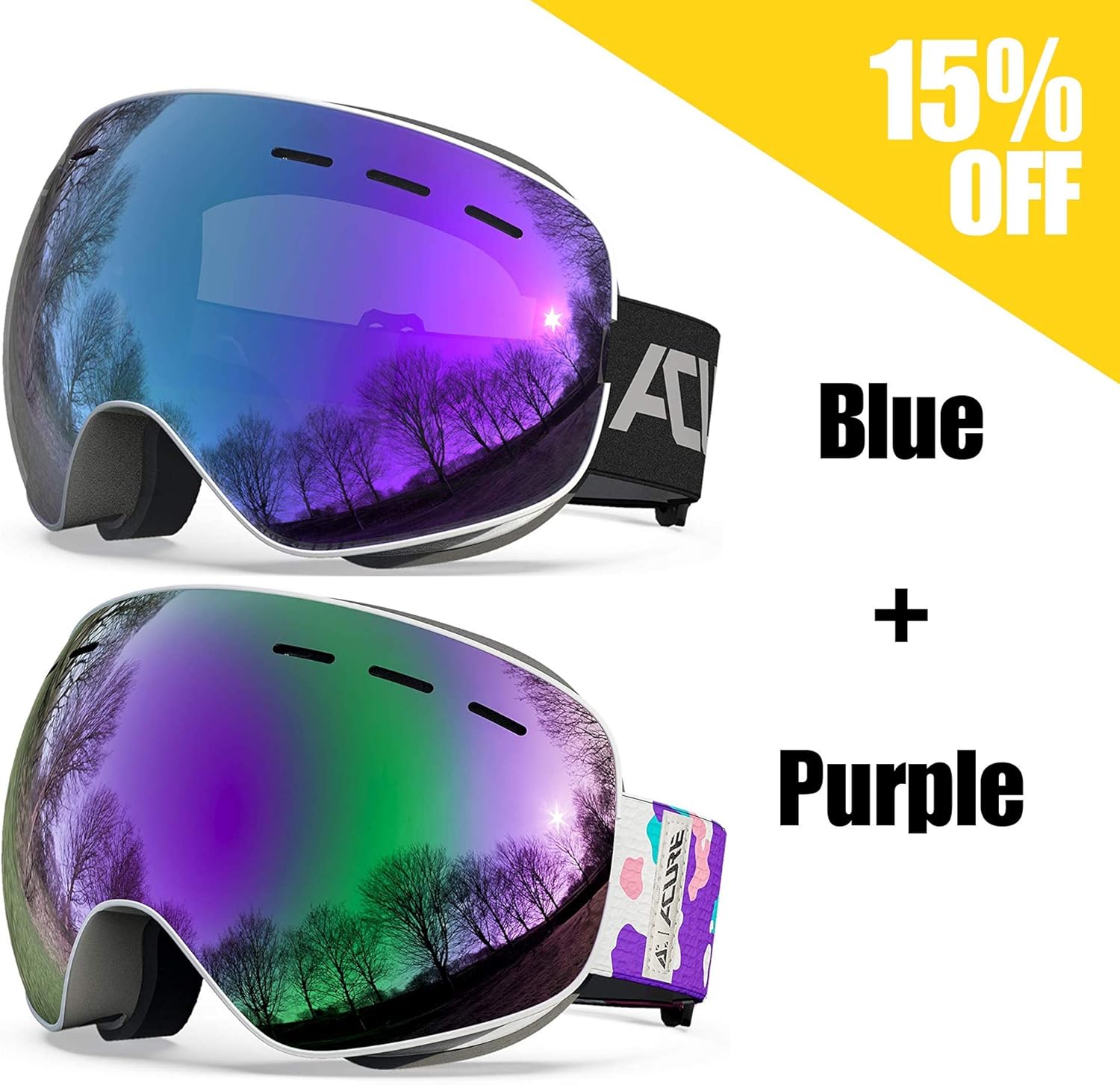ACURE Ski Goggles, OTG Frameless Snow Snowboard Goggles of