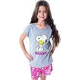 INTIMO Peanuts Girls' Pajamas Snoopy and Woodstock Shirt And Shorts 2 Piece Pajama Set