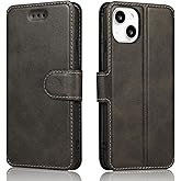 QLTYPRI Case for iPhone 15 Premium PU Leather Simple Wallet Case Card Slots Kickstand Magnetic Closure Shockproof Flip Cover for iPhone 15 6.1 inch - Black