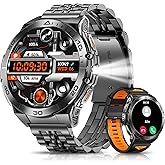 PODOEIL Military Smart Watches for Men with Bluetooth Call, 1.6" AMOLED Waterproof Smartwatch with Flashlight, 116 Sport Modes, 900mAh Heart Rate/SpO2/Sleep Monitor Fitness Tracker for Android iOS